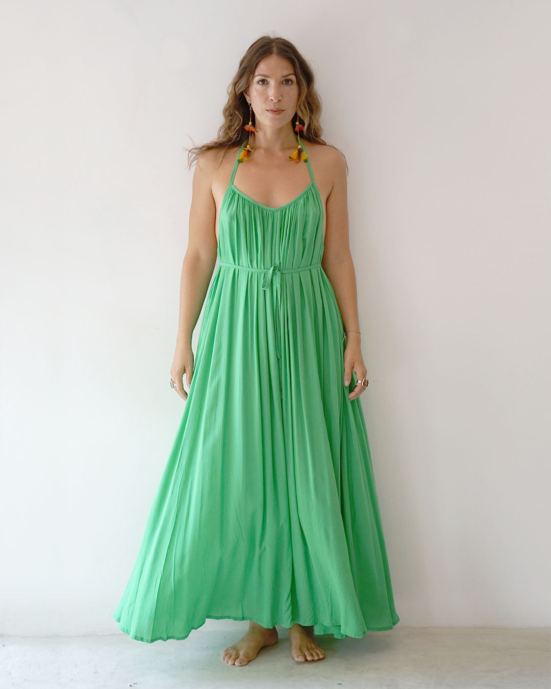Woman wearing green coloured dress